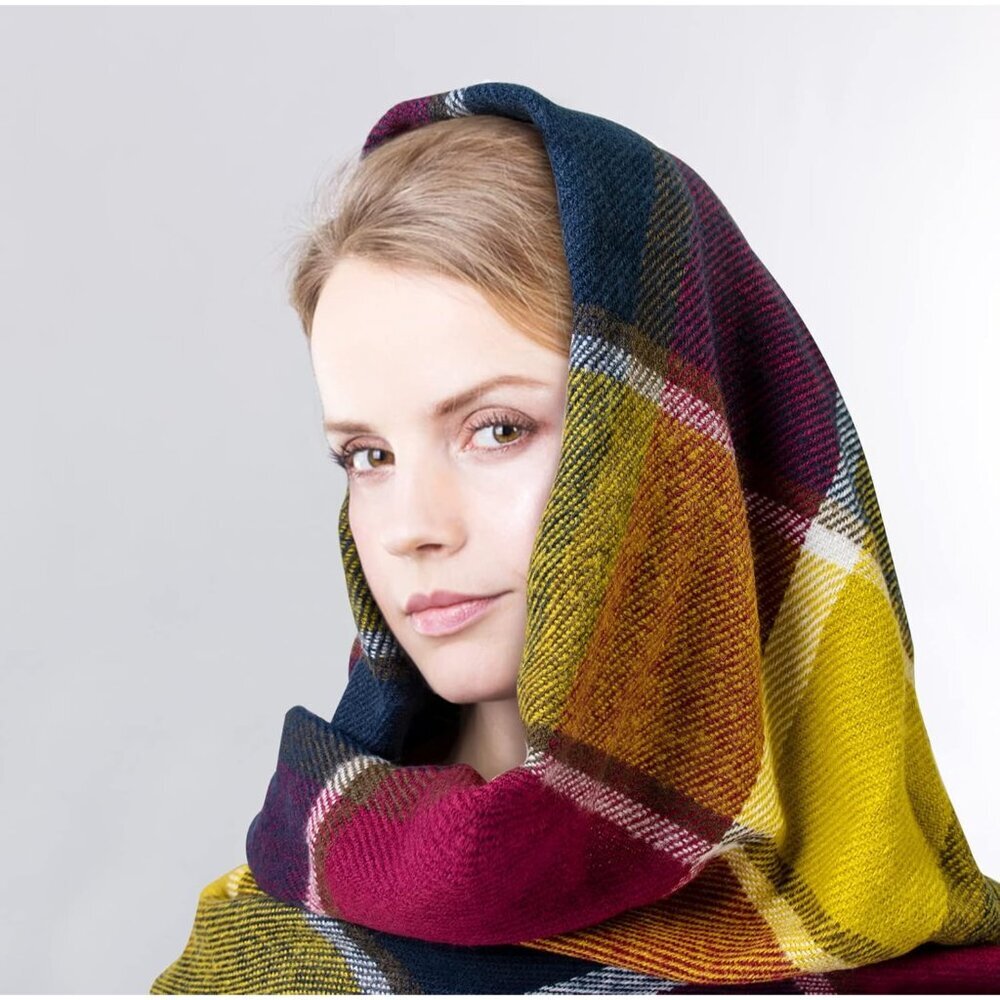 Womens Scarf Fashion Long Plaid Shawls Wraps Big Grid Winter Warm Lattice Large - Picture 5 of 6